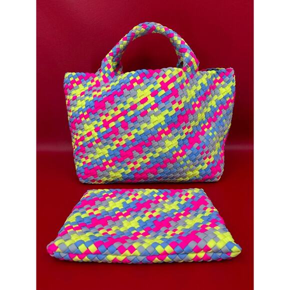 Naghedi St Barths Bright Multi-Colors Woven Medium Tote Bag Purse In Ibiza - Picture 2 of 14